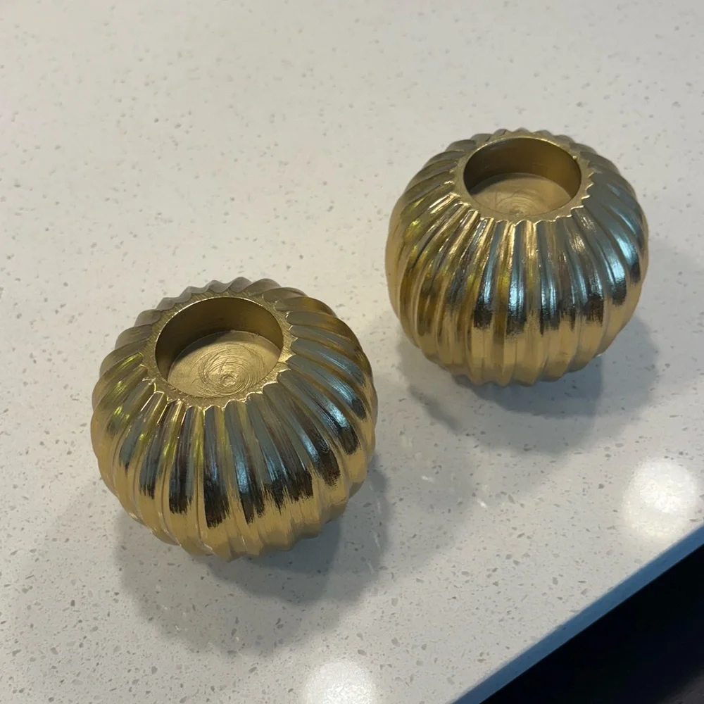 🔸NWT🔸Set of 2 CB2 Slice Gold Tea Light Holders